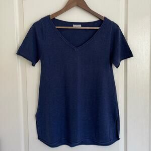 The Lemon Collection Navy Blue V-Neck Short Sleeve Alpaca Blend Shirt Size S